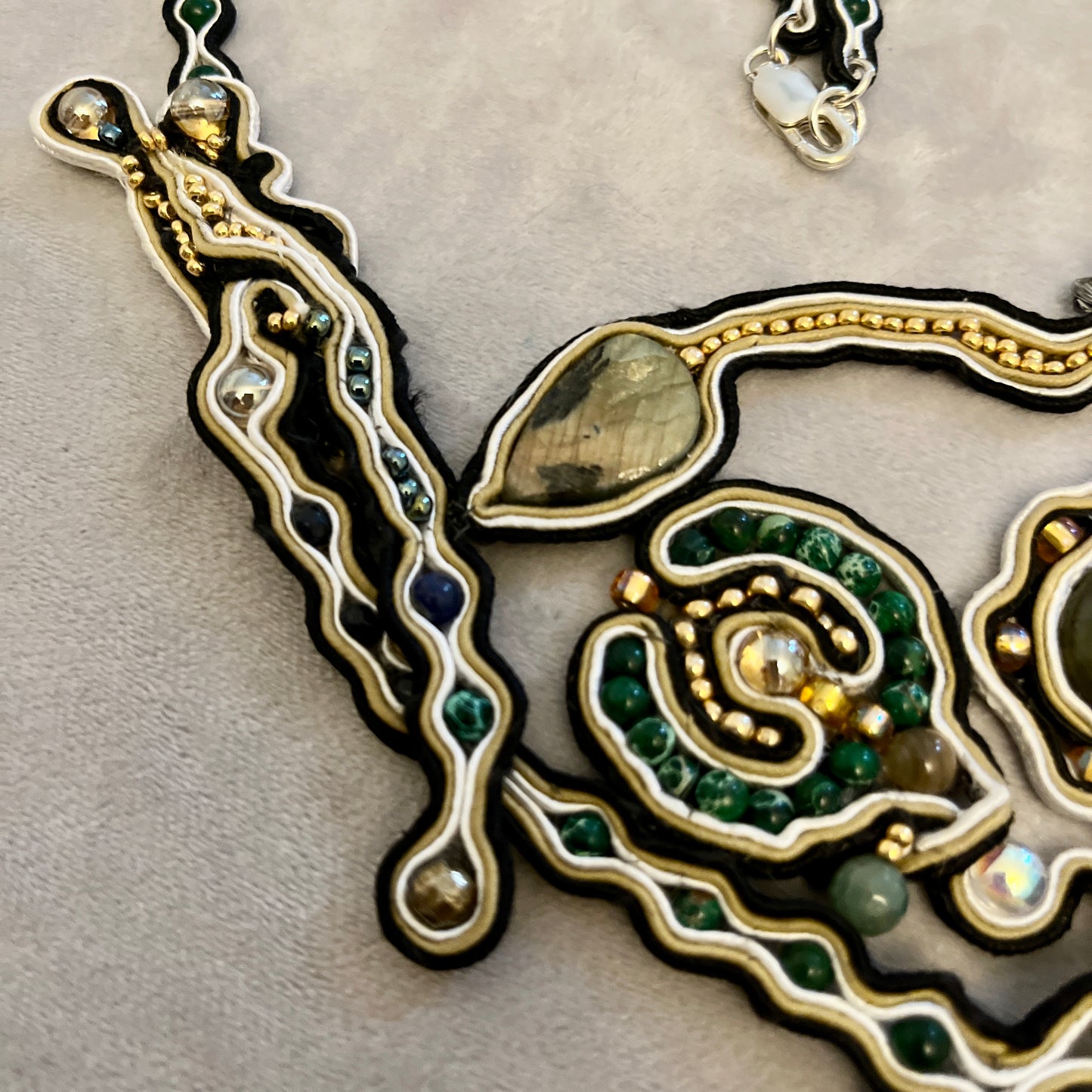 'Sea Creatures' a Soutache and Gemstone necklace