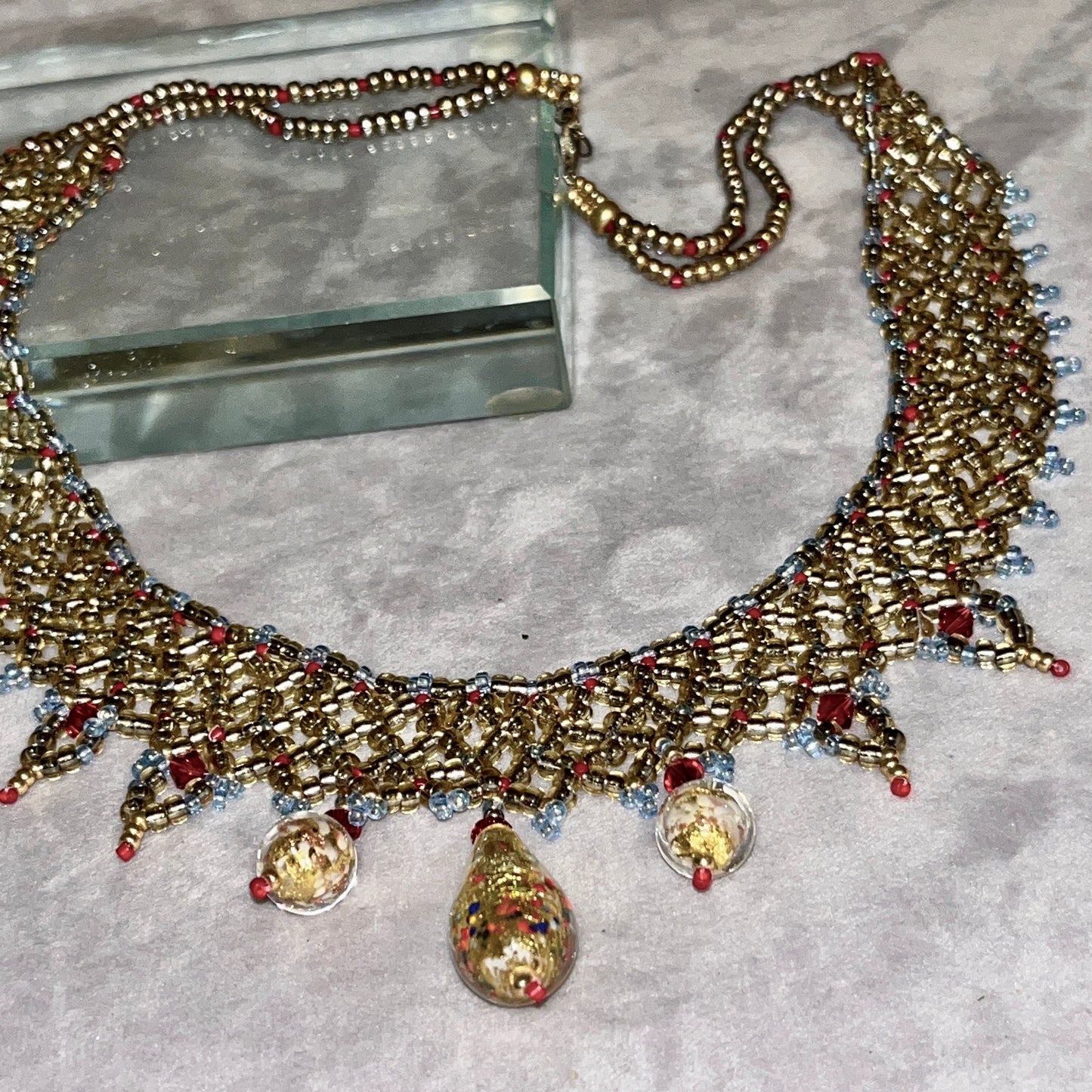 Inspired by Klimt collar with Swarovski crystals and Murano Glass