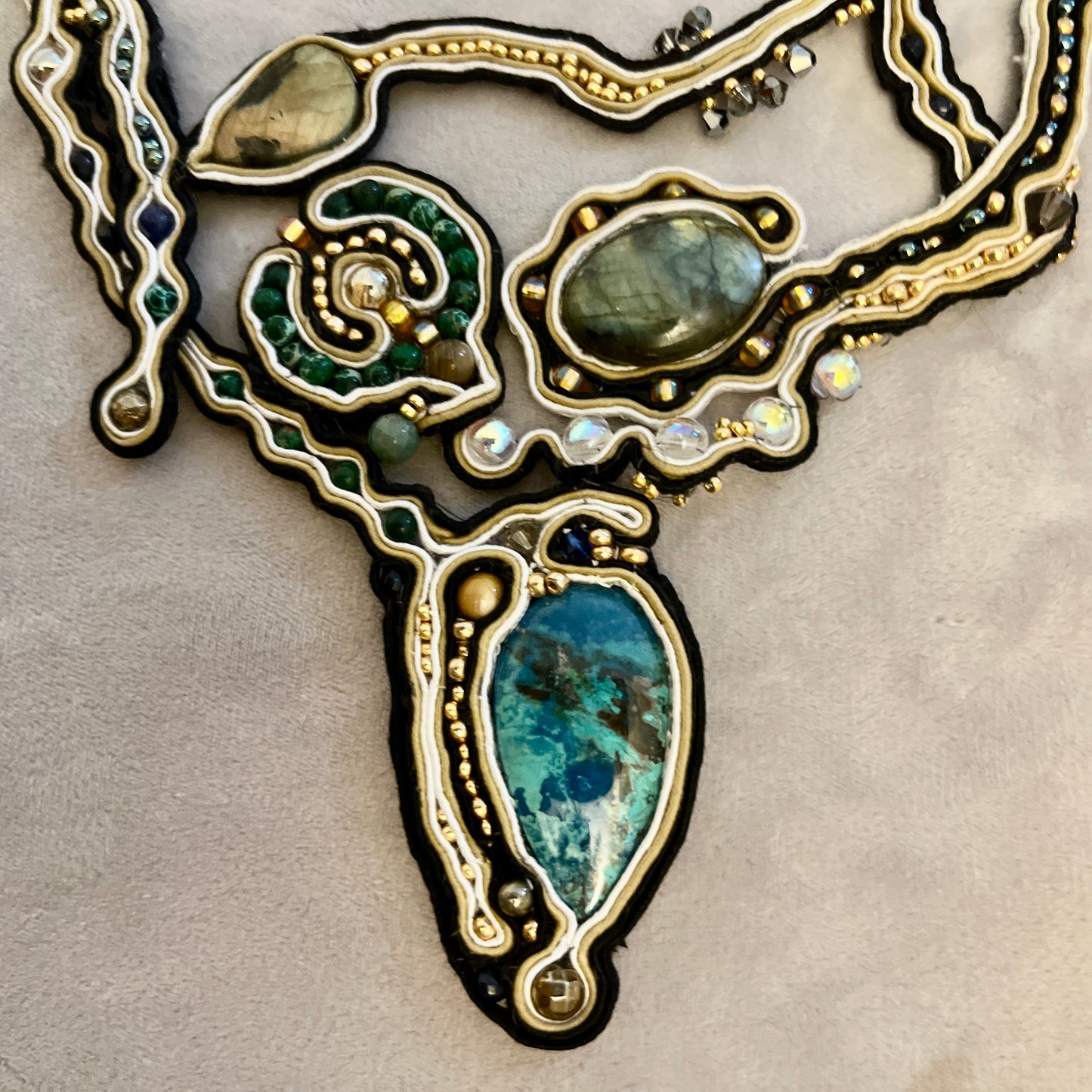 'Sea Creatures' a Soutache and Gemstone necklace