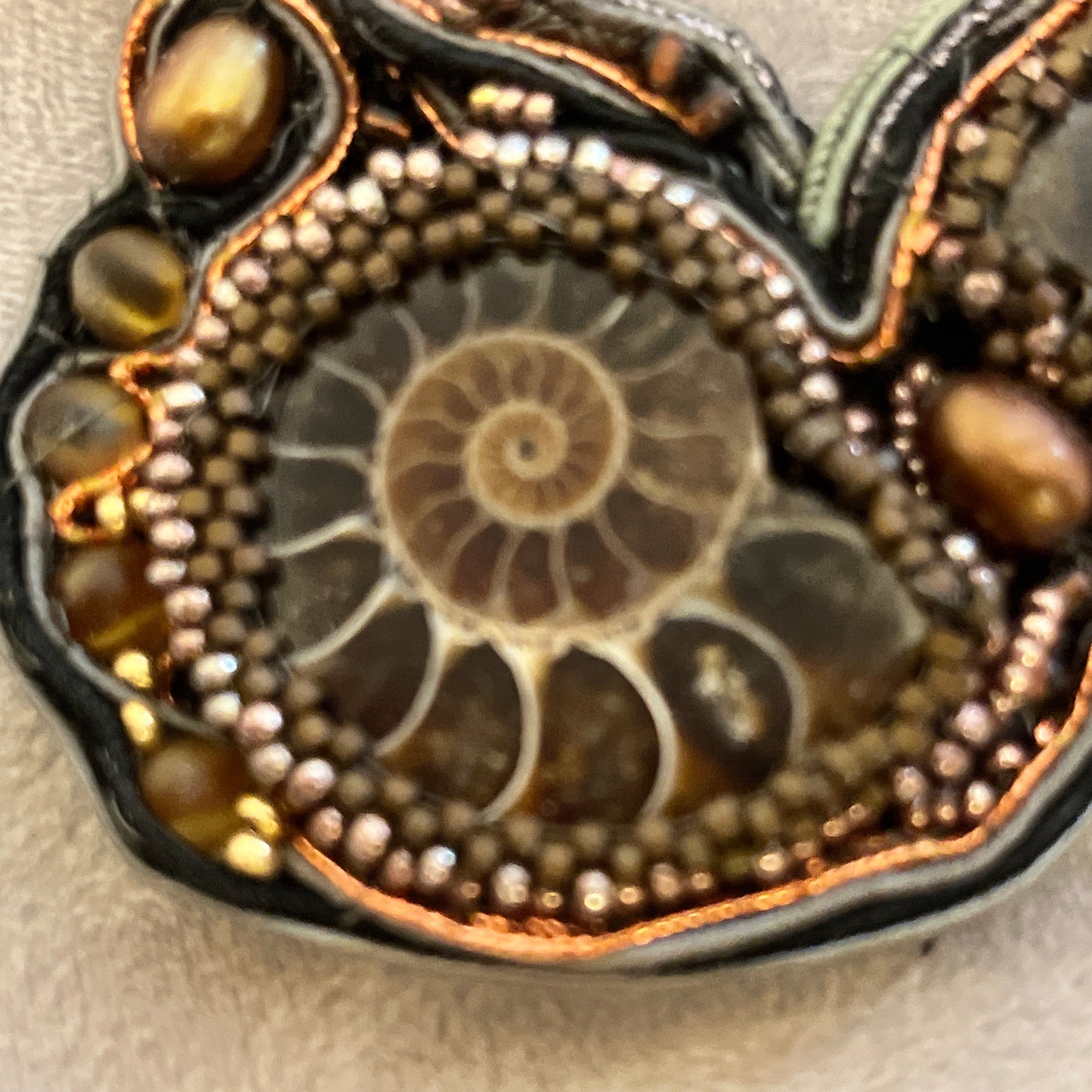 Ammonite statement necklace with soutache