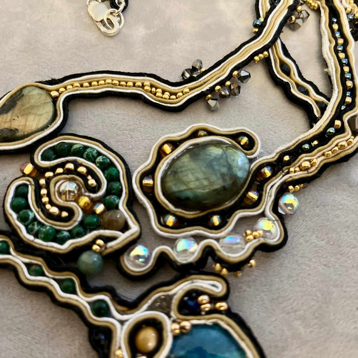 'Sea Creatures' a Soutache and Gemstone necklace