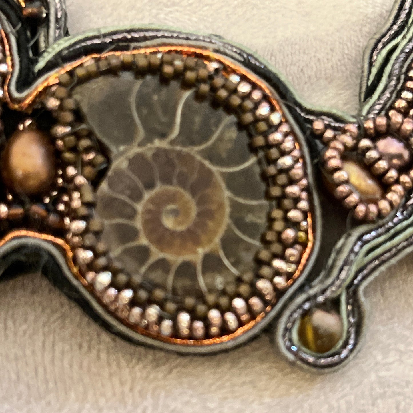 Ammonite statement necklace with soutache