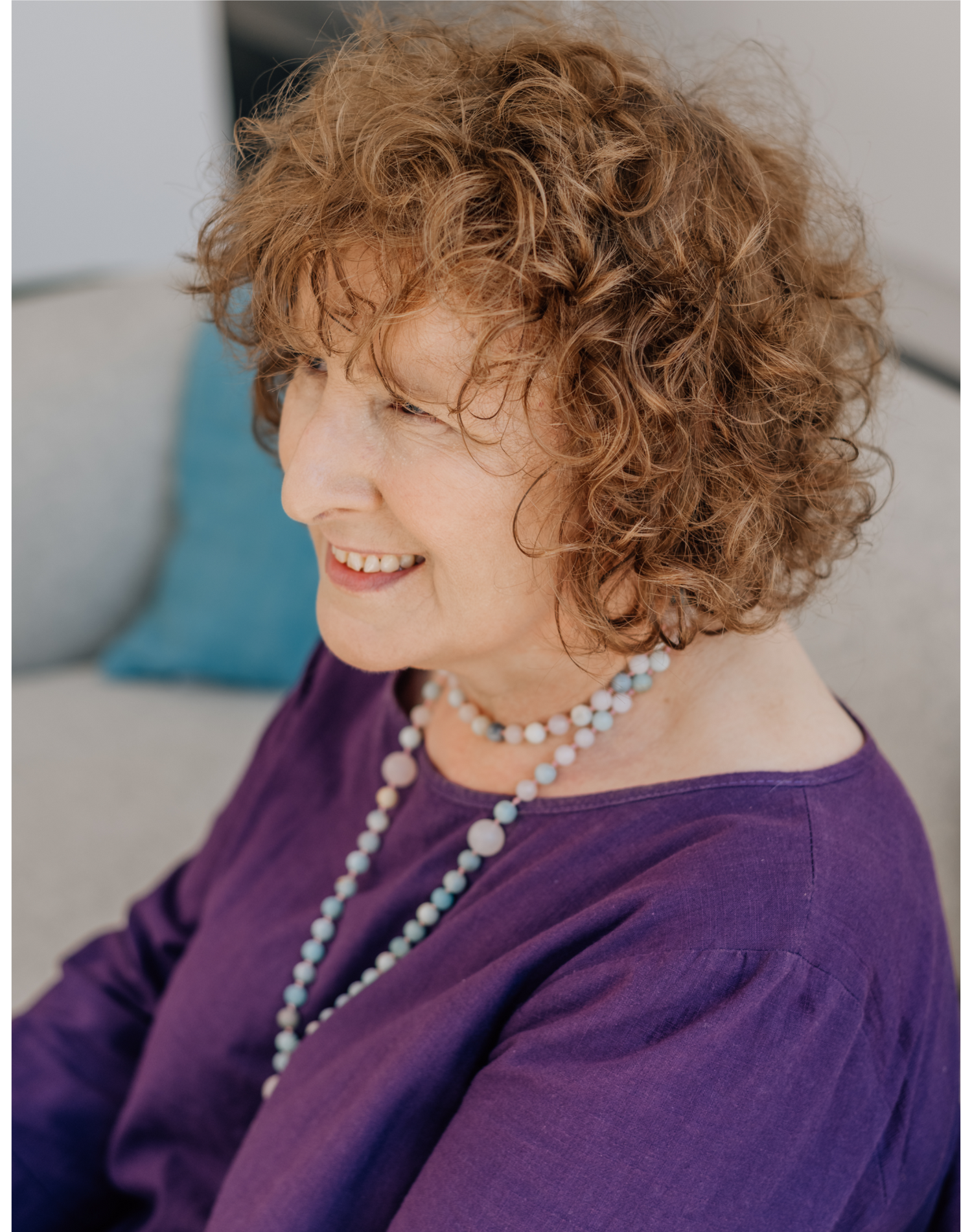 This is just a photo of me feeling relaxed and wearing one of my favourite colours-purple- and one of my Zen Mala necklaces