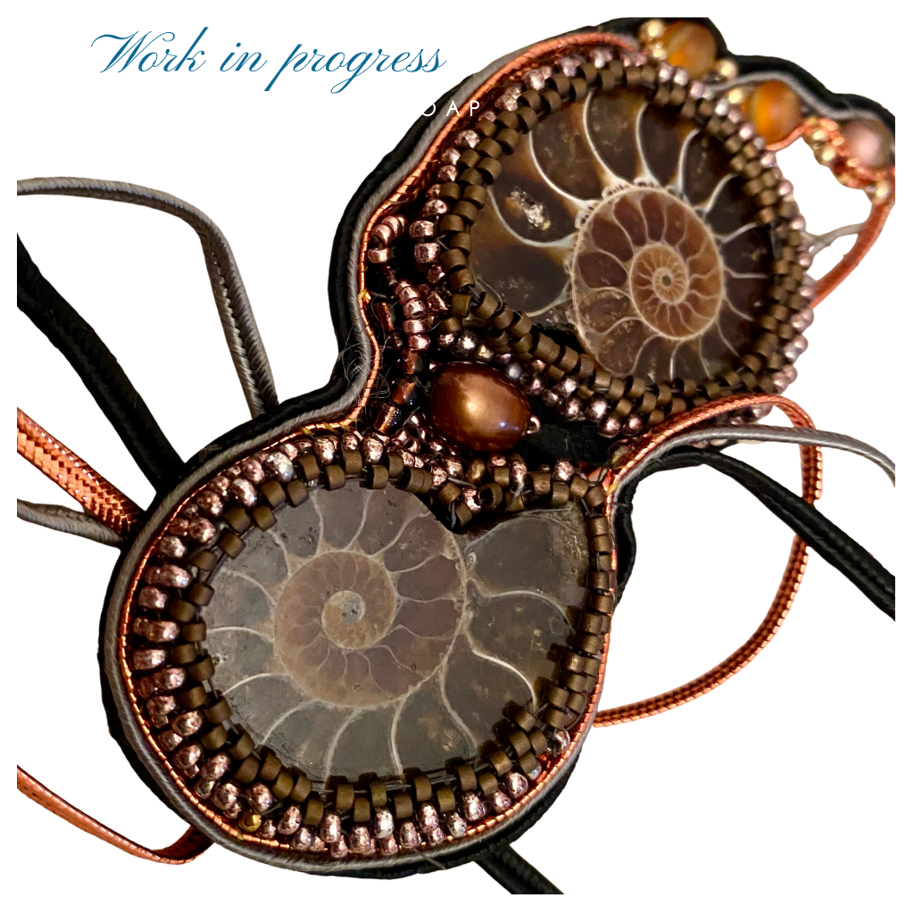 Ammonite statement necklace with soutache