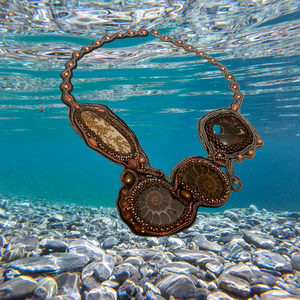 Ammonite statement necklace with soutache