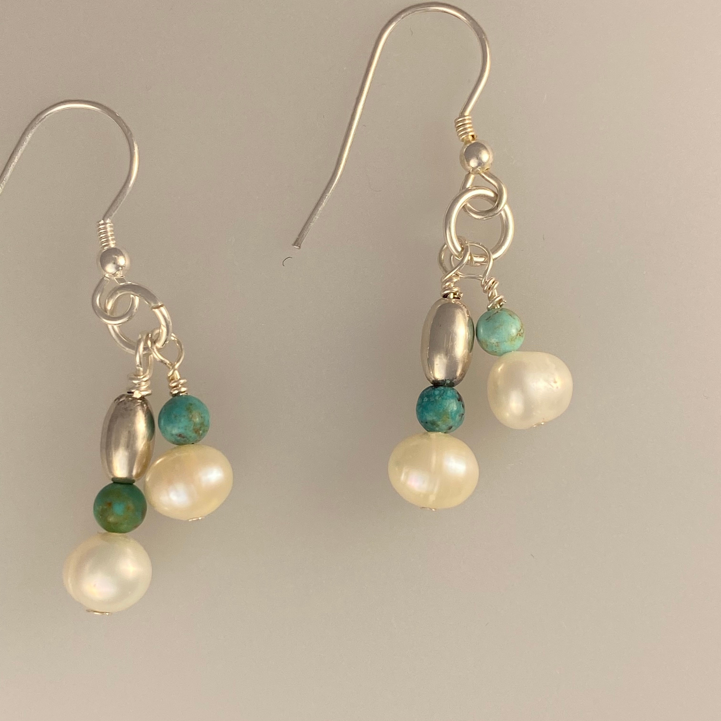 Double stranded cultured pearl and turquoise necklace and earrings set.